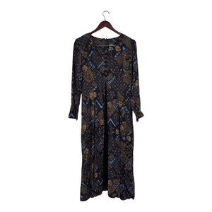 Vintage Brett Alixander Whimsy Goth Y2K Midi Dress Navy Front Slit Sz 7/8